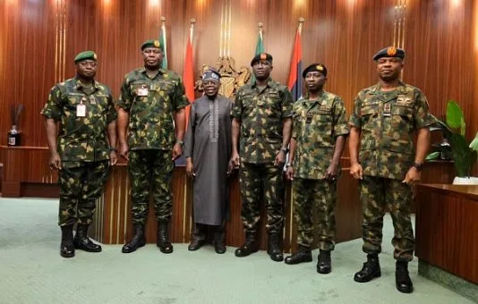 Tinubu Meets New Service Chiefs In Aso Villa